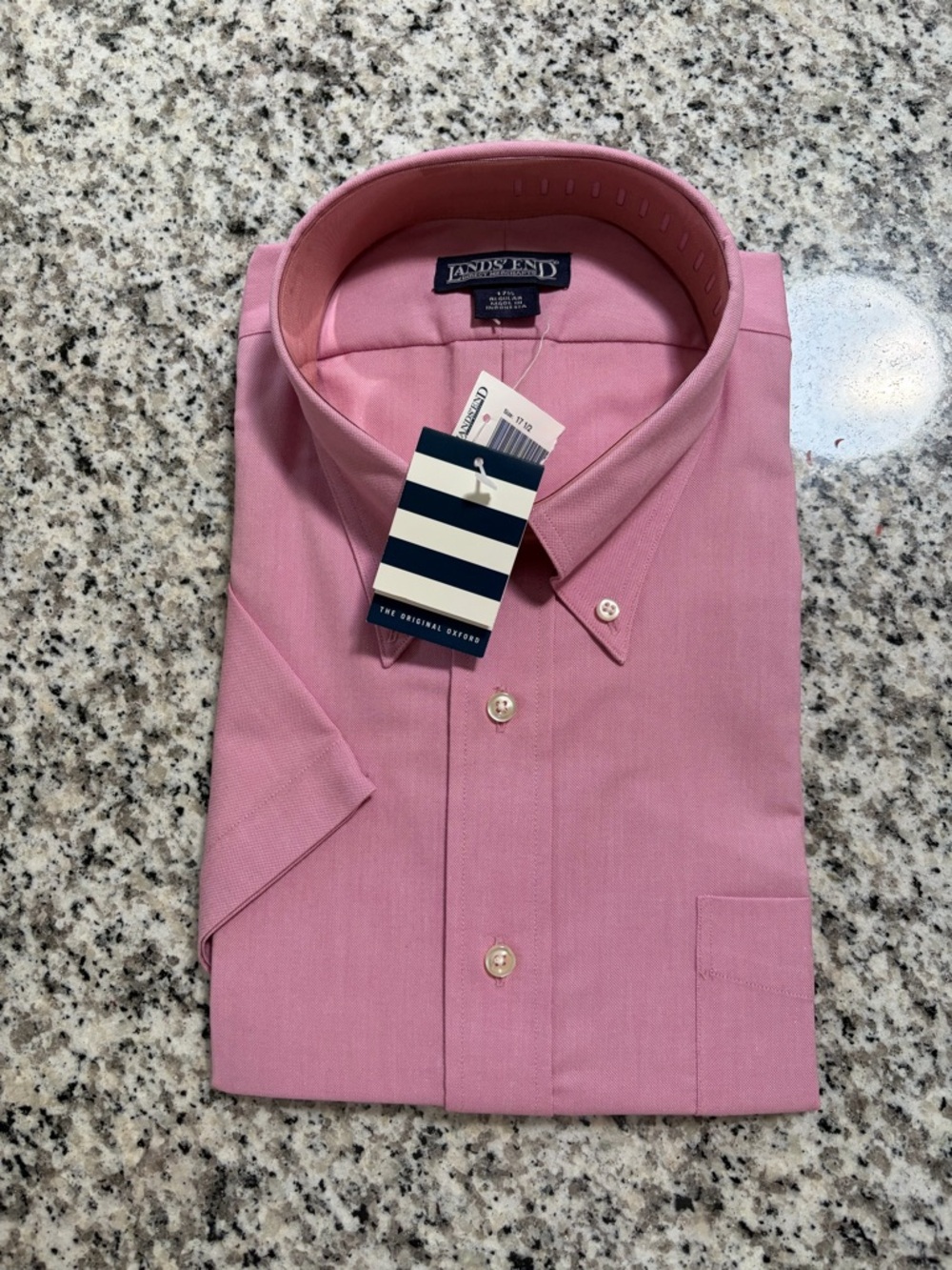 Lands' End Men's Pink Short-Sleeve Button-Down Dress Shirt